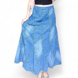 Vintage Studio West Patchwork Denim Maxi Skirt Free People Magnolia Pearl Inspo